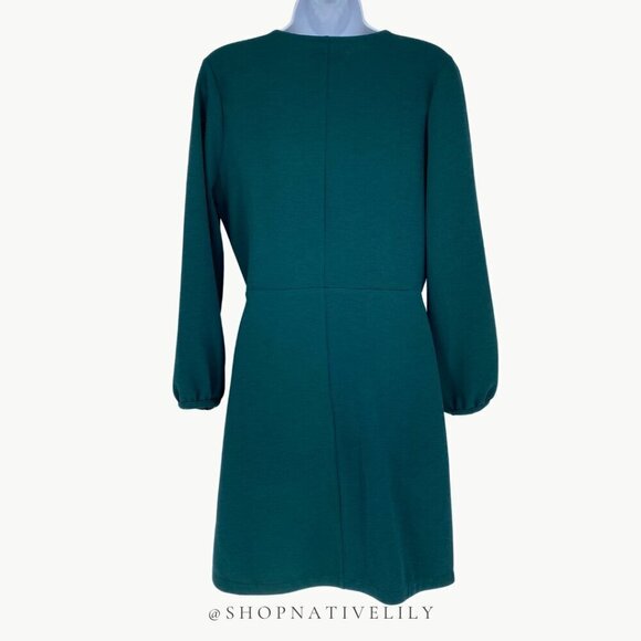 Madewell Texture & Thread Women's Long Sleeve Tie Mini Dress Sz Small, Green - Picture 4 of 11